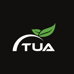 Fototapeta premium TUA letter nature logo design on black background. TUA creative initials letter leaf logo concept. TUA letter design.