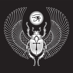 Sacred scarab beetle and eye of Horus ancient Egypt hand drawn vector illustration - obrazy, fototapety, plakaty