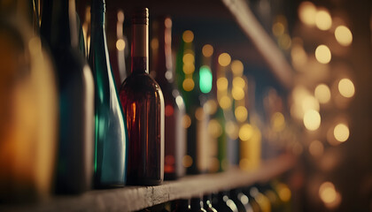Wine bottles in the wine Cabinet out of focus