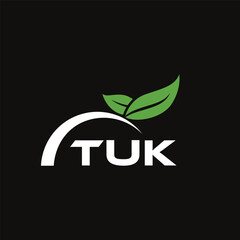 TUK letter nature logo design on black background. TUK creative initials letter leaf logo concept. TUK letter design.