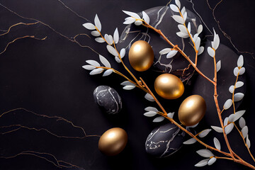 A gold leaf and two eggs with the on the top. Generative ai