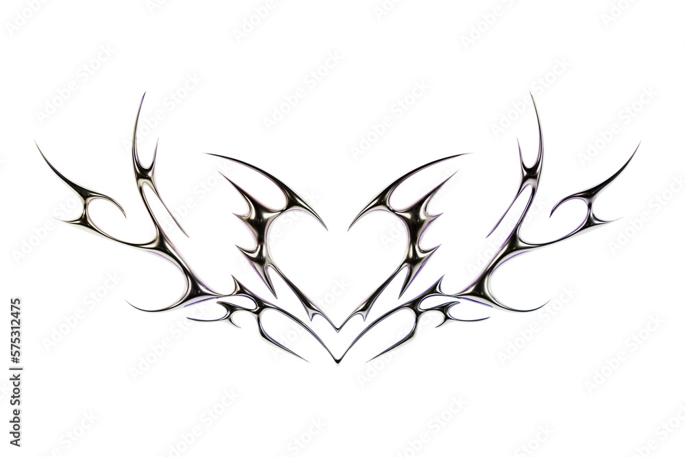Fototapete 3d chrome metal of y2k fire icon. flame shape in liquid mercury. 3d rendering illustration of abstra