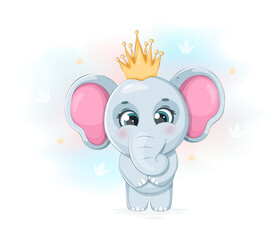 Cute and gentle elephant princess with a golden crown