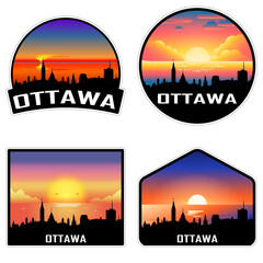 Ottawa Canada Skyline Silhouette Retro Vintage Sunset Ottawa Lover Travel Souvenir Sticker Vector Illustration SVG EPS AI