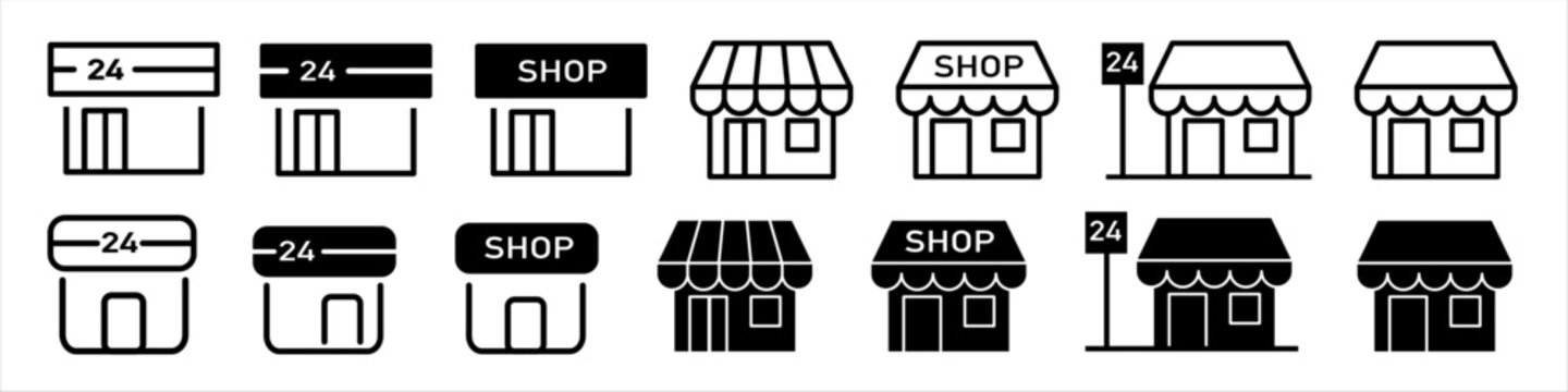 Convenience store, shop material set. Vector icon illustration.