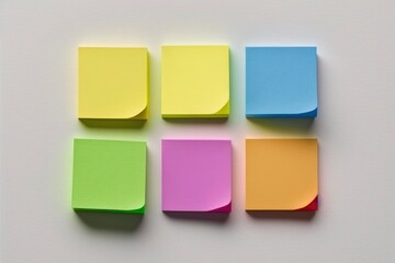Set of different colored sticky notes on white wall background created with Generative AI