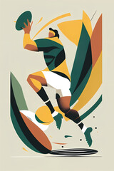 Rugby player man with ball minimalist abstract style illustration