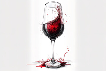 Red wine splash in a round glass on a white background