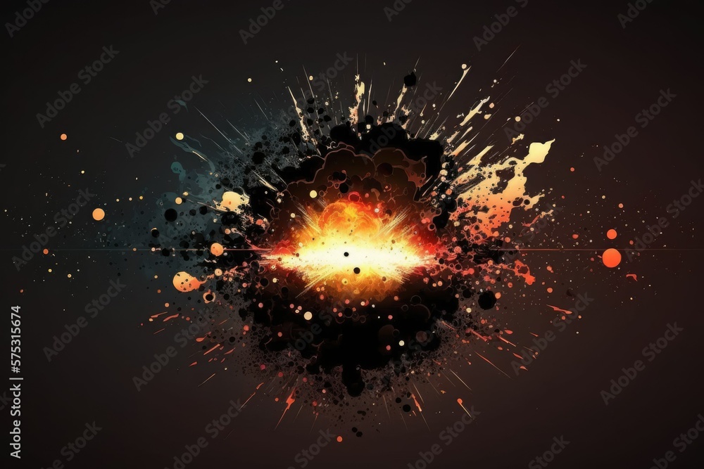 Poster animation of an explosion. images of cartoon explosions. generative ai