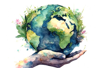 Earth day concept watercolor style. ai generated.