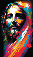 Fototapeta na wymiar Abstract colorful portrait illustration of Jesus Christ, Generative AI
