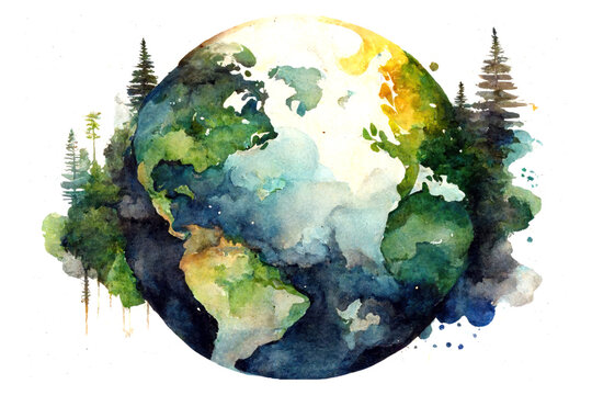 Earth day concept watercolor style. ai generated.
