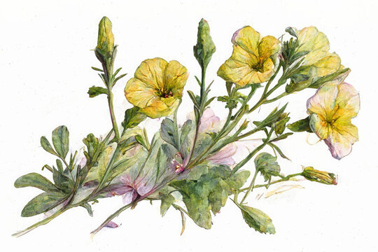Evening primrose flower watercolor style. Illustration.