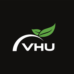 VHU letter nature logo design on black background. VHU creative initials letter leaf logo concept. VHU letter design.