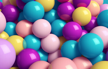 Colorful balls abstract wallpaper and background. Pattern design for trendy poster, flyer, banner, card, cover, brochure. Plastic bubbles, gum, pastel pink spheres