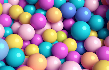 Fototapeta na wymiar Colorful balls abstract wallpaper and background. Pattern design for trendy poster, flyer, banner, card, cover, brochure. Plastic bubbles, gum, pastel pink spheres. 3d render