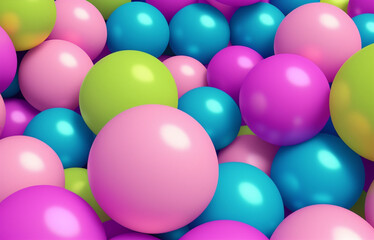 Colorful balls abstract wallpaper and background. Pattern design for trendy poster, flyer, banner, card, cover, brochure. Plastic bubbles, gum, pastel pink spheres