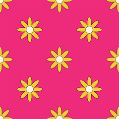 Repeating pattern. Small flowers on bright pink background. Vector pattern for fabrics, textile design.
