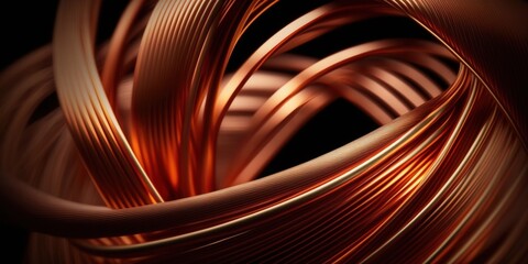 Close up image of golden brown copper wire, beautiful background - obrazy, fototapety, plakaty