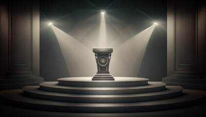 Podium on Stage with Spotlights. Generative AI
