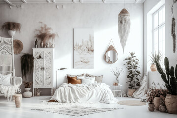Boho style interior design bedroom photography image