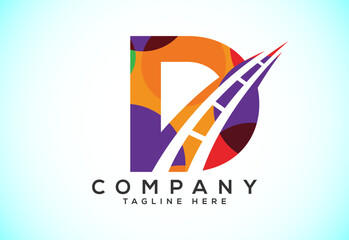 Letter D with road logo sing. Polygonal style logo for highway maintenance and construction.
