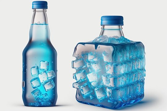 Ice cubes in a bottle of beer. Generative AI