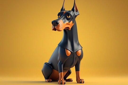 Cute Doberman Pinscher Dog Character. Generative AI