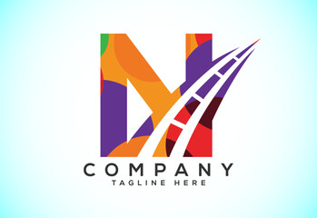 Letter N with road logo sing. Polygonal style logo for highway maintenance and construction.