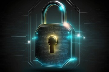Cybersecurity Padlock, Digital Lock on Technology Network Data Protection, Generative AI