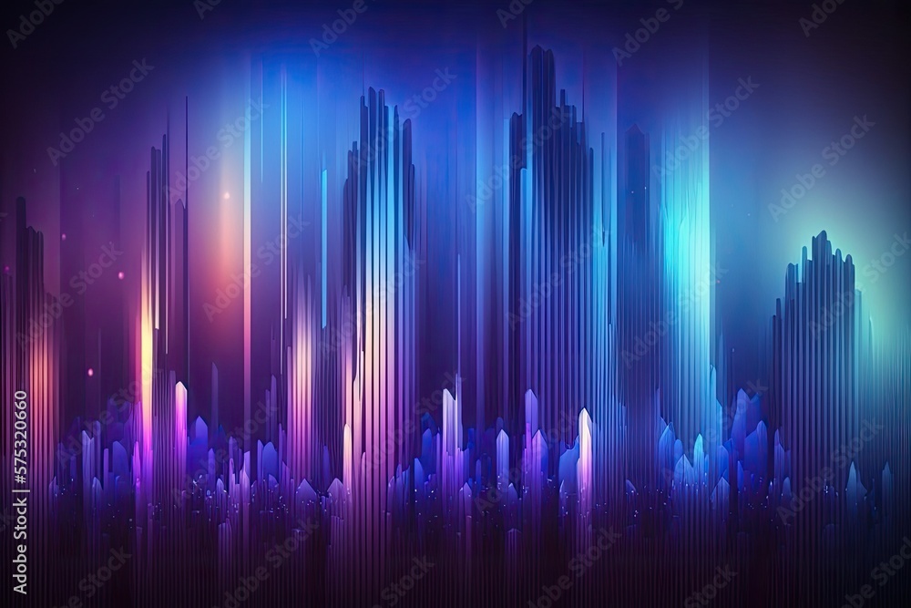 Poster a hazy neon skyline in abstract violet and blue. backgrounds of simulated landscapes. generative ai
