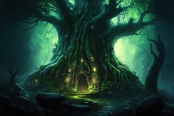 tree house in the forest fantasy.Generative Ai