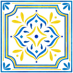 Obraz premium Watercolor traditional blue mediterranean tiles