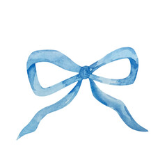 Watercolor blue bow ribbon - obrazy, fototapety, plakaty