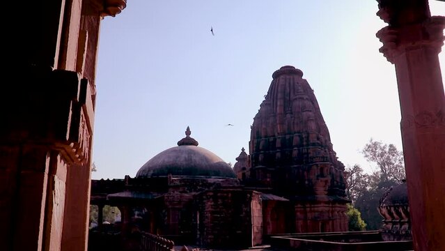 ancient hindu temple architecture from unique angle at day
