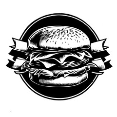 Burger vector emblem, logo black on white background