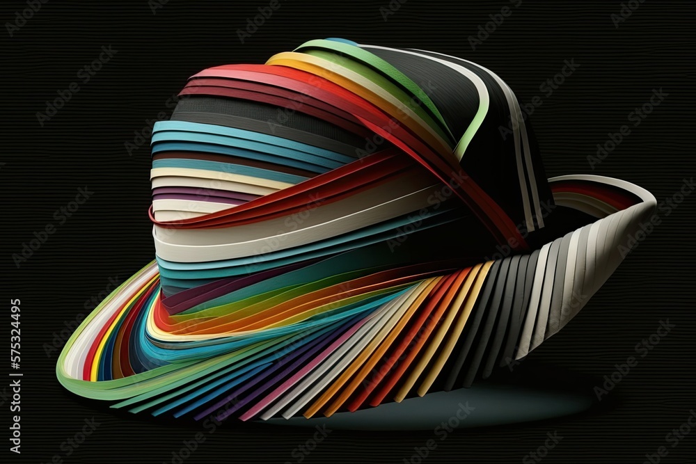 Wall mural Fabric strips in a variety of colors are sewn together to form a hat. Generative AI