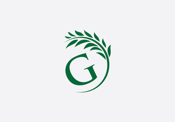 Laurel wreath green leaf logo and Vintage wheat logo design monogram