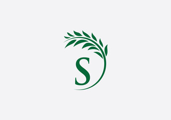 Laurel wreath green leaf logo and Vintage wheat logo design monogram