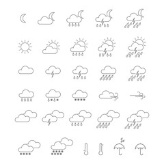 Weather. A set of icons of meteorological symbols. Vector for websites, applications and web design. An empty contour