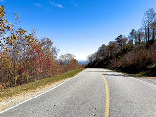 The beautiful view from the road of the changing leaves on the Blue Ridge Parkway.