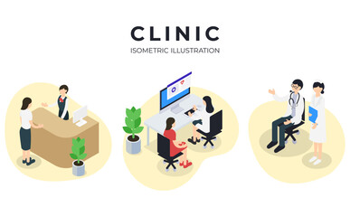 クリニックのアイソメトリックイラストセット