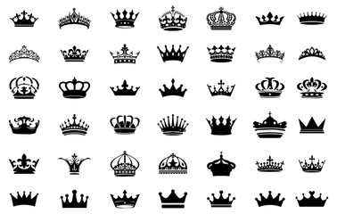Premium Crown Silhouette Set,  royal luxury crown collection. - obrazy, fototapety, plakaty