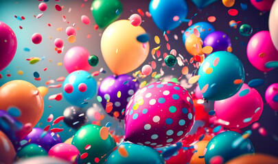 Colorful balloons filled with confetti, a lively decoration that symbolizes joy, celebration, and festivity, often associated with carnivals