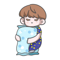 Happy cute little kid boy sleeping with bolster pillow. Child Sleep Cartoon PNG Transparent. 