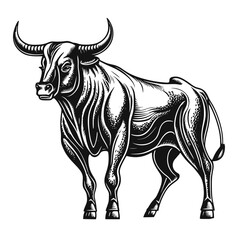 Bull with horns. Hand drawn vintage engraving style woodcut vector illustration Eps 10