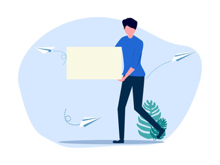 man holding a blank sign. Representing or expressing an idea. Space to enter text. vector illustration