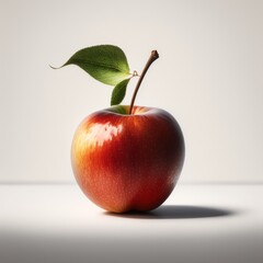 A juicy, vibrant red apple and a stem still attached. Artwork created in a realistic photography style.