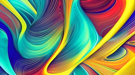 Abstract background with smooth lines in blue, red and yellow colors, Generative AI