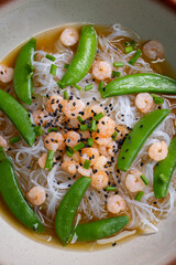 pho soup with shrimps and green beans